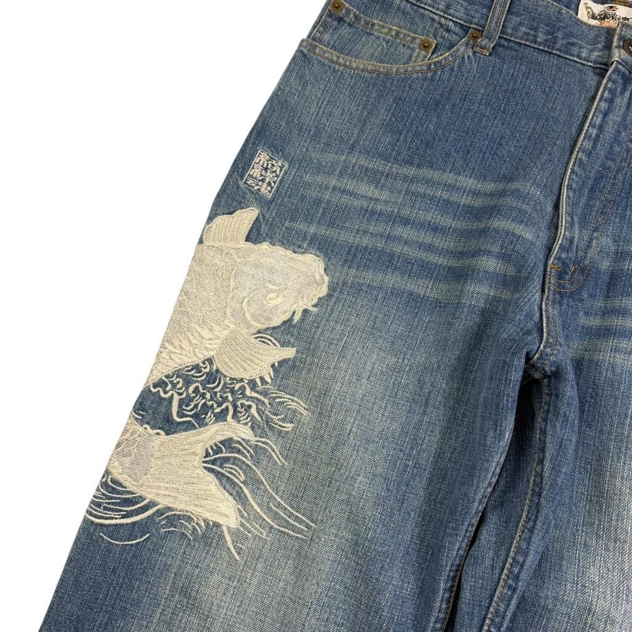 Karakuri Tamashii Karakuri Tamashii Embroidered Koi Japanese Jeans - Waist 35 Size US 35 - 3 Thumbnail