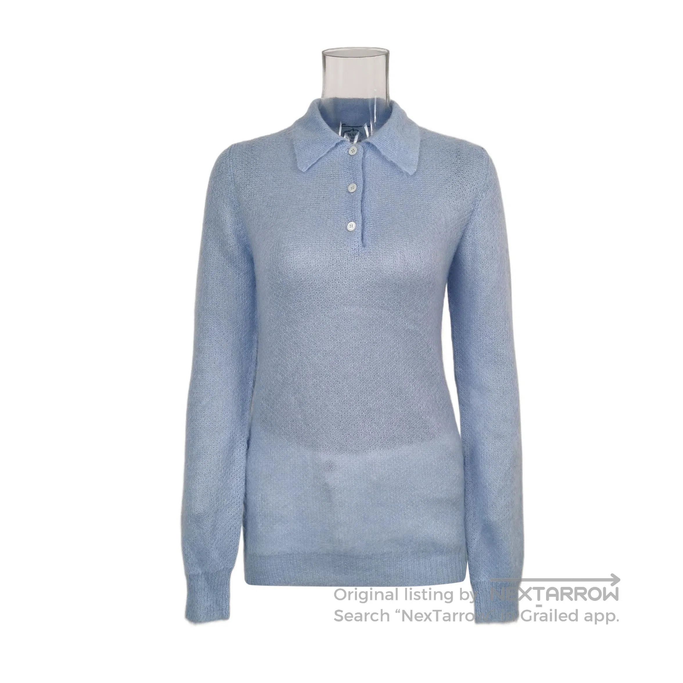 Prada Soft Blue Wool Blend Polo Sweater .