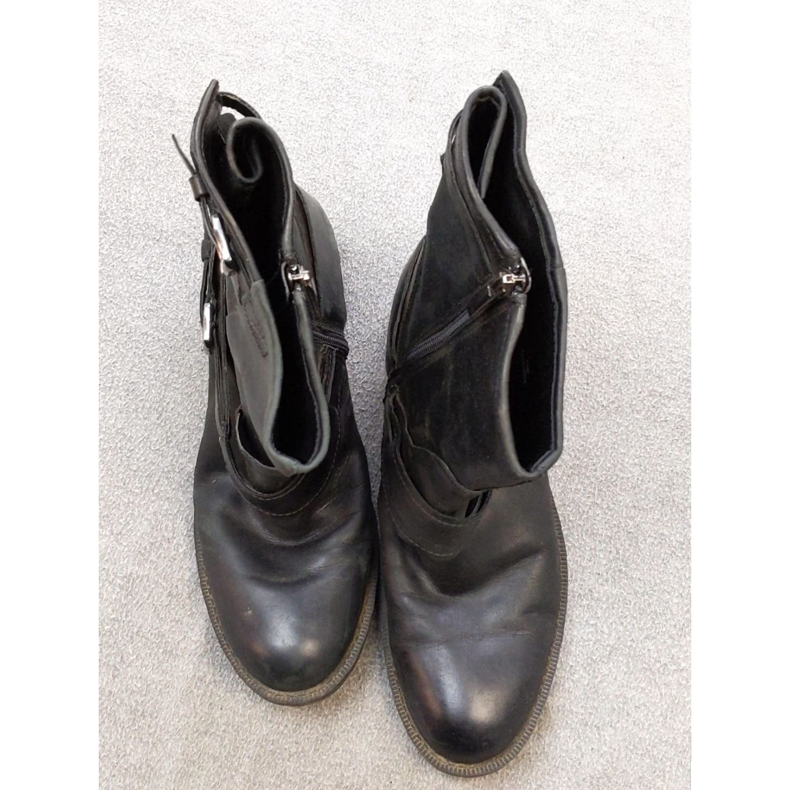 Vintage Enzo Angiolini Boots Womens 7.5 Black Leather Ankle Low Heel Biker Buckle Zip Size US 8 / IT 38 - 2 Thumbnail