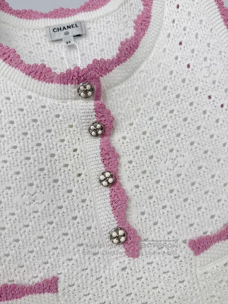 Chanel Chanel 24P white knitted hollowed-out pink-edged vest Size XXS / US 00 / IT 34 - 3 Thumbnail