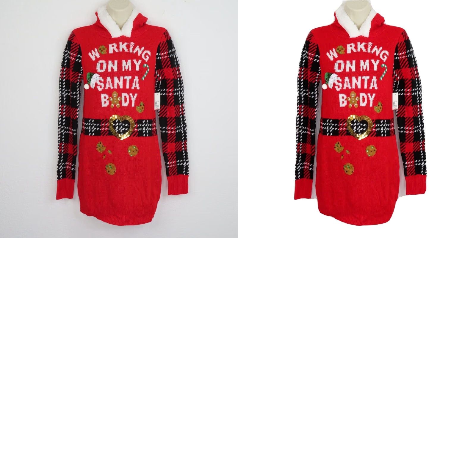 Vintage No Boundaries Santa Body Pullover Hoodie Sweater Dress RED S Womens Long Sleeve Christmas Christmas Pullover New Size S / US 4 / IT 40 - 8 Thumbnail