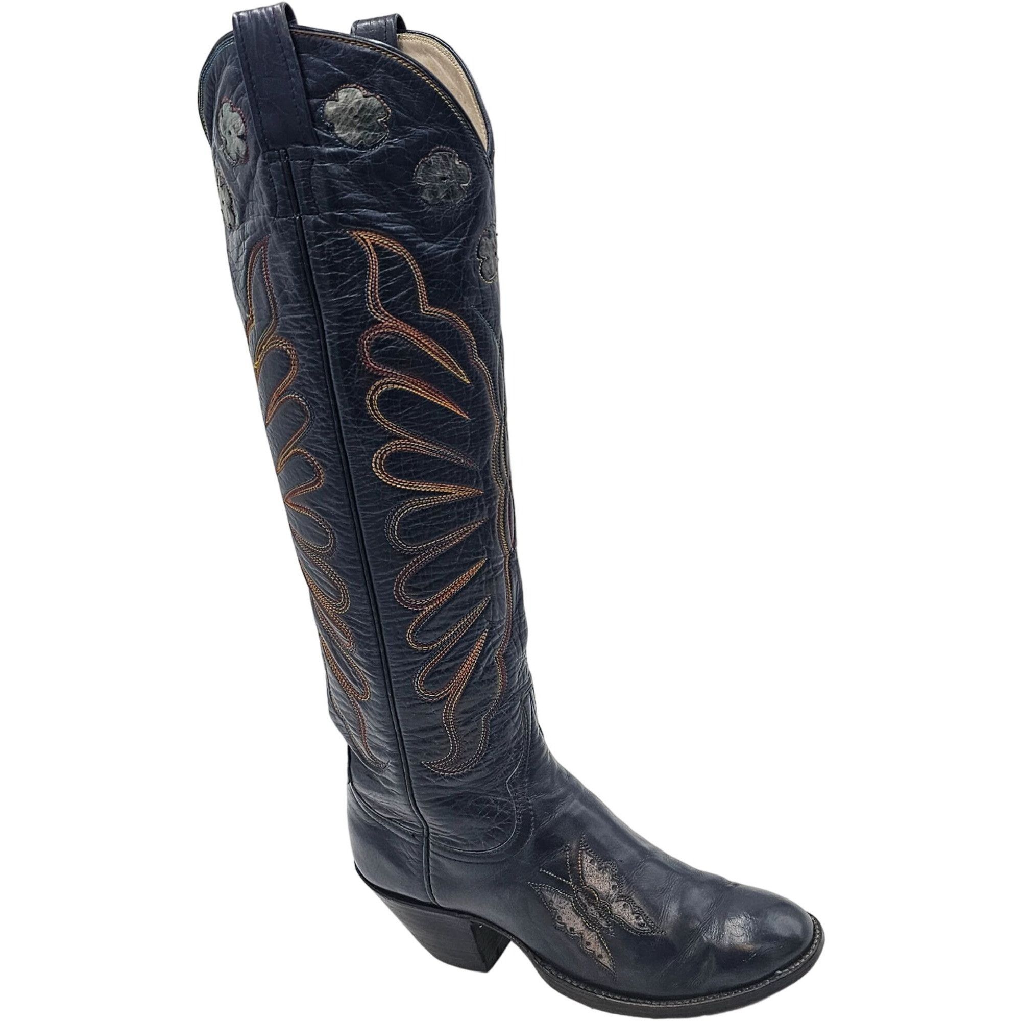 Other Vintage 1970s CUTTER BILL Cowgirl Boots 6B Navy Rainbow Leat Size US 6 / IT 36 - 11 Thumbnail