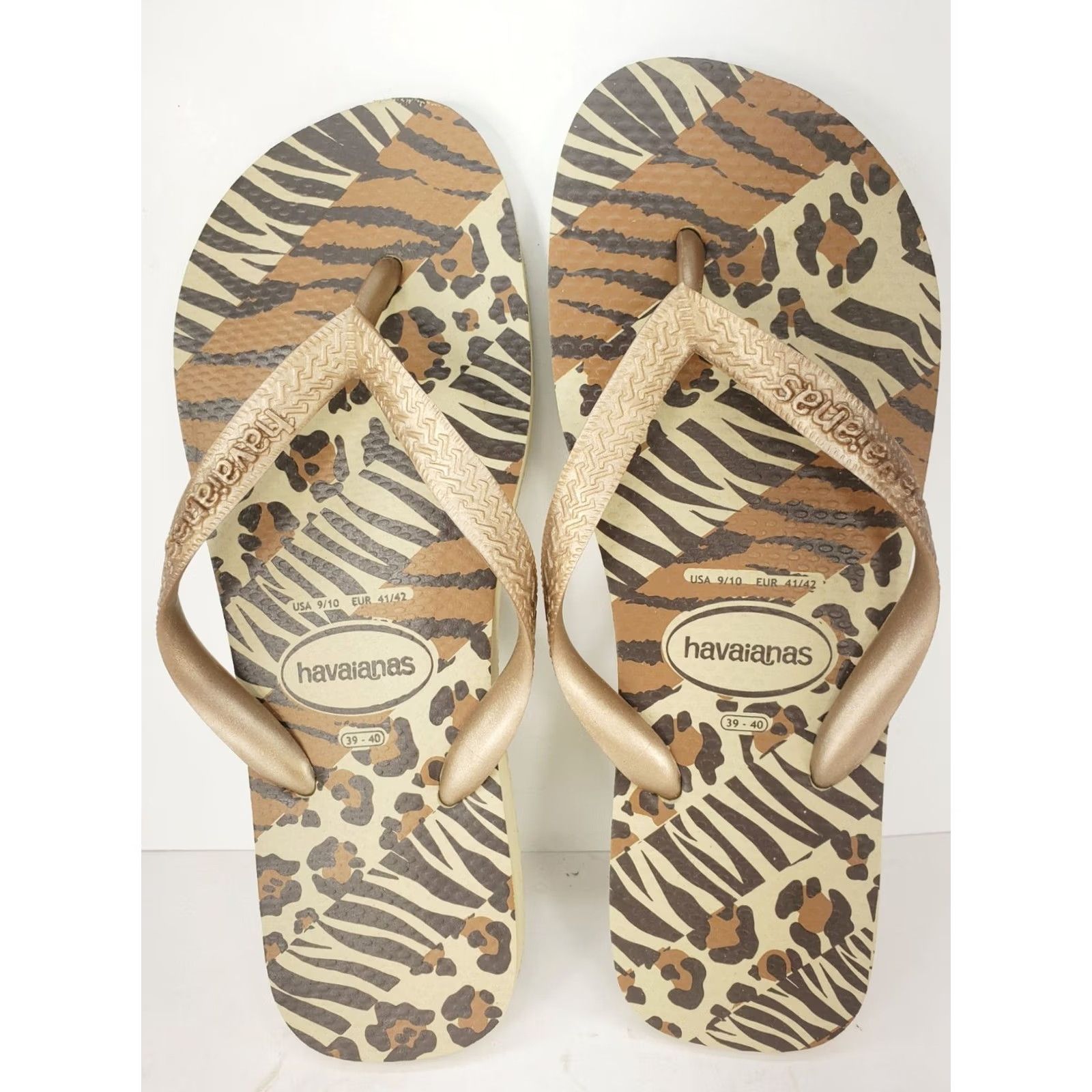 Vintage Havaianas Flip Flops Women's Size 9-10 Brown Gold Tiger Striped Slip On Sandal Pattern Straps Footbed Rubber Size US 9 / IT 39 - 6 Thumbnail