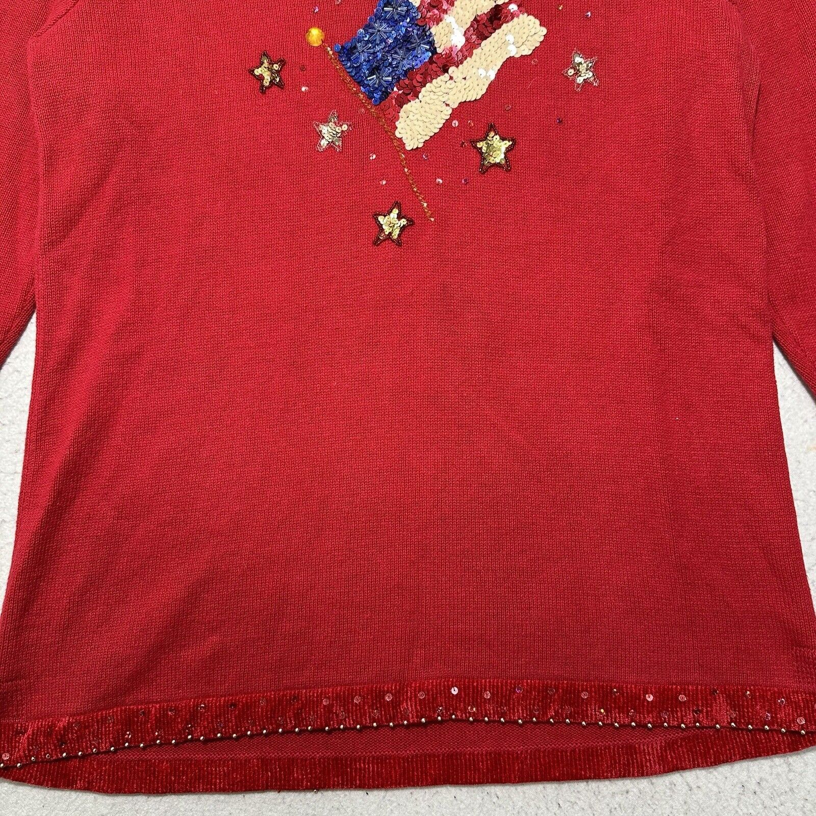 Other Vintage Quacker Factory Large V-Neck Sweater American Flag Size L / US 10 / IT 46 - 4 Thumbnail
