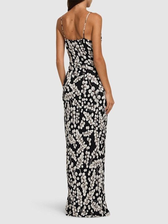 Balmain o1s1wg111025 Draped Printed Crepe Maxi Dress in Black Size L / US 10 / IT 46 - 3 Thumbnail