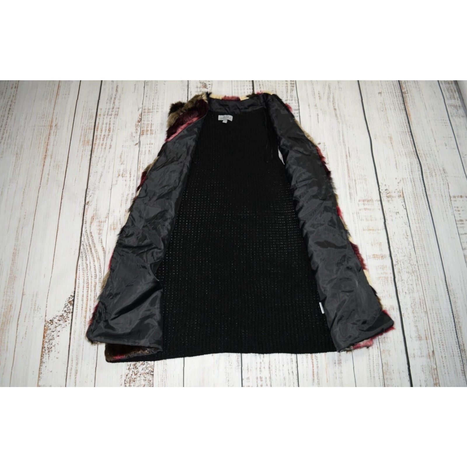 Vintage JOSEPH A WOMENS VEST SZ L OPEN FRONT FAUX FUR WINE CHEVRON LARGE SILK CARDIGAN Size L / US 10 / IT 46 - 5 Thumbnail