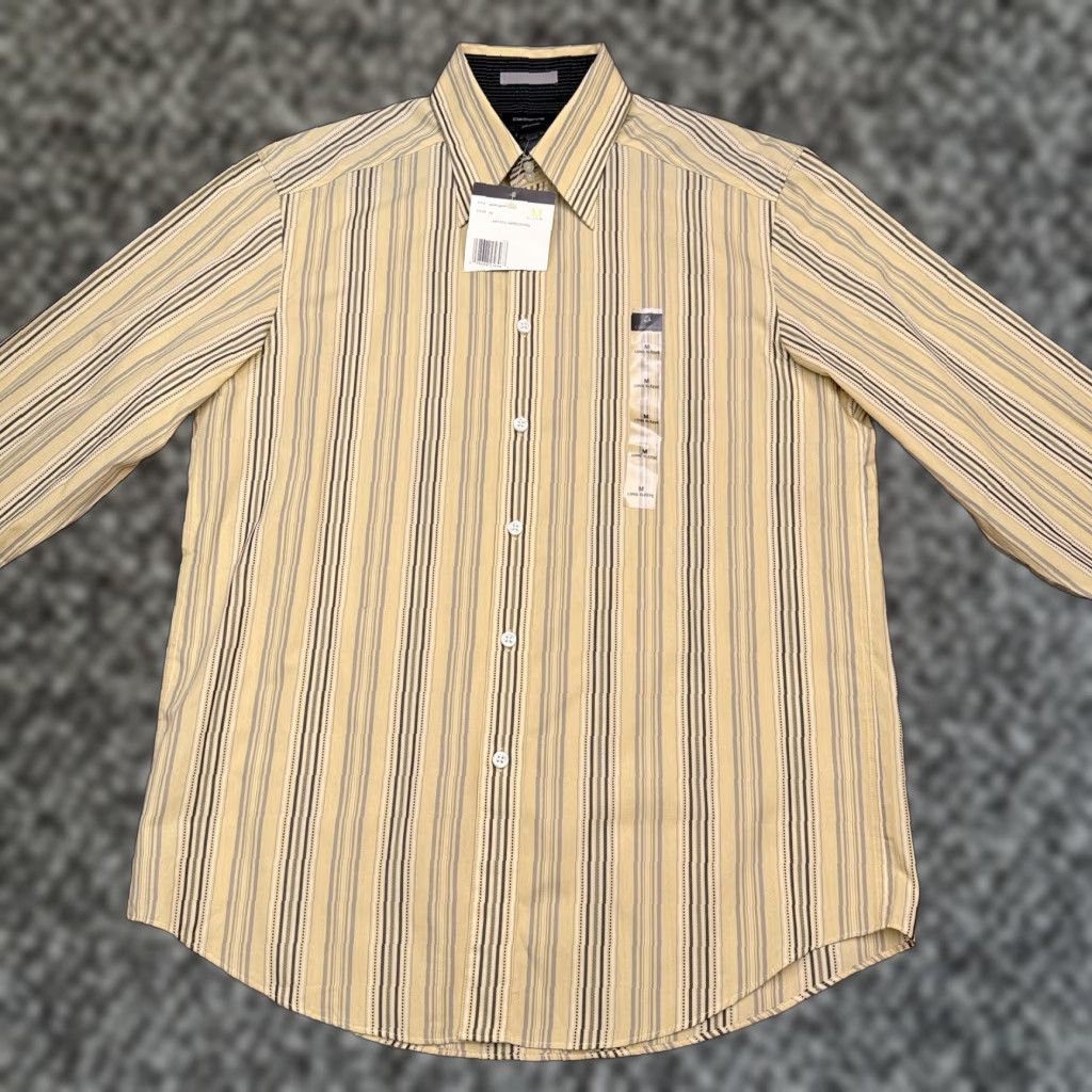 Liz Claiborne Claiborne Shirt Mens M Yellow Striped Button-Up Knit Cotton Long Sleeve Collar Button Up Casual Workwear 90s Theme Colorful Size US M / EU 48-50 / 2 - 1 Thumbnail