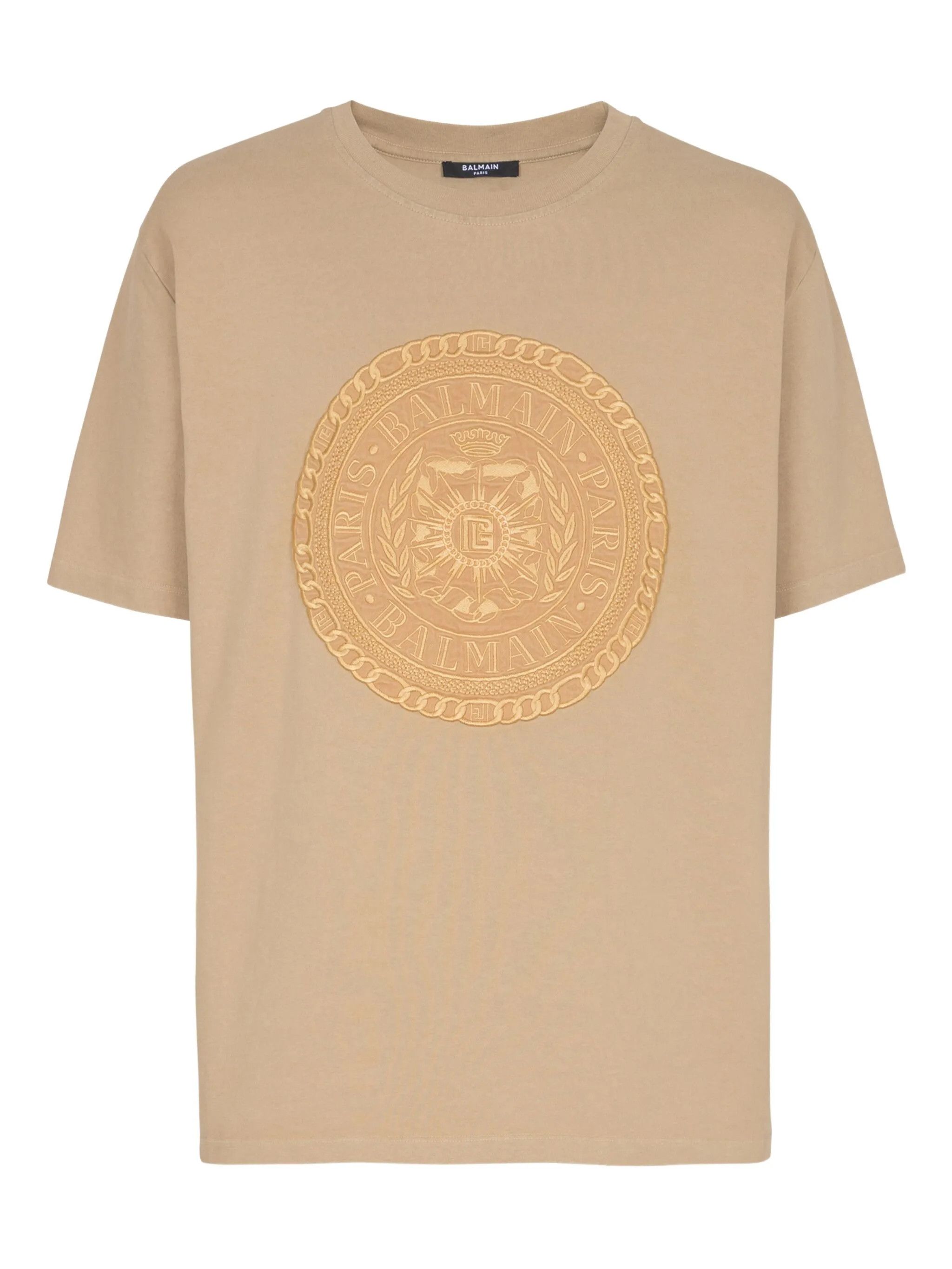 Balmain o1loc1c0526 Médaille-Embroidered T-Shirt in Camel Brown Size US L / EU 52-54 / 3 - 1 Thumbnail
