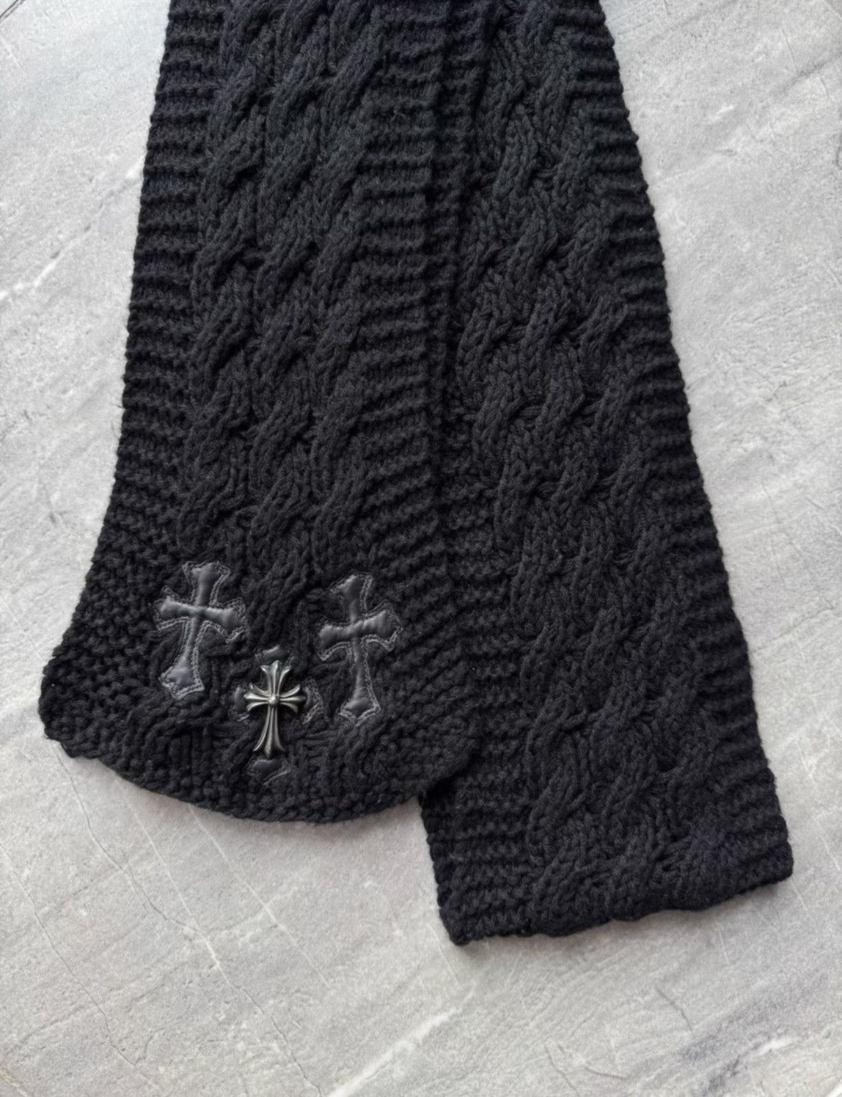 Chrome Hearts Chrome Hearts Cross Silver Ornament Leather Patch Wool Scarf Size ONE SIZE - 3 Thumbnail