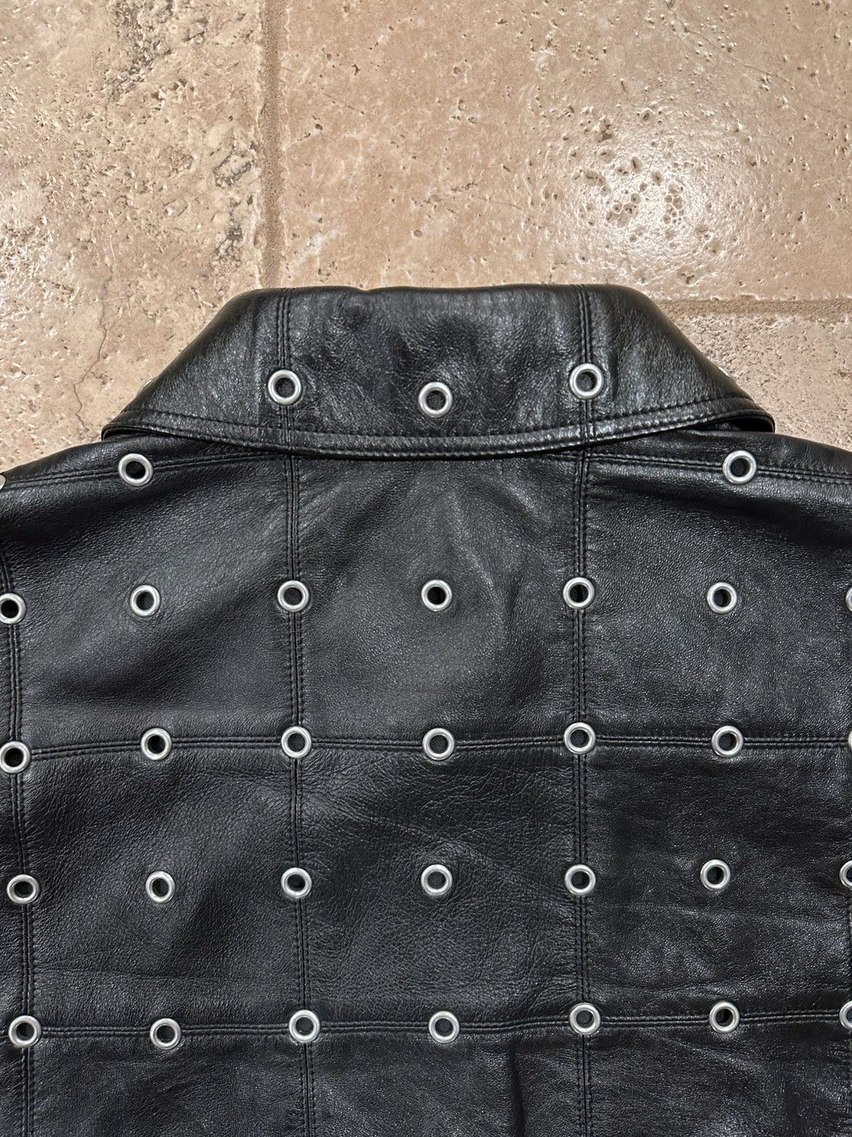 Celine × Hedi Slimane Celine x Hedi FW22 Leather Eyelet Cut-Out Stud Patch Jacket Size US L / EU 52-54 / 3 - 15 Thumbnail