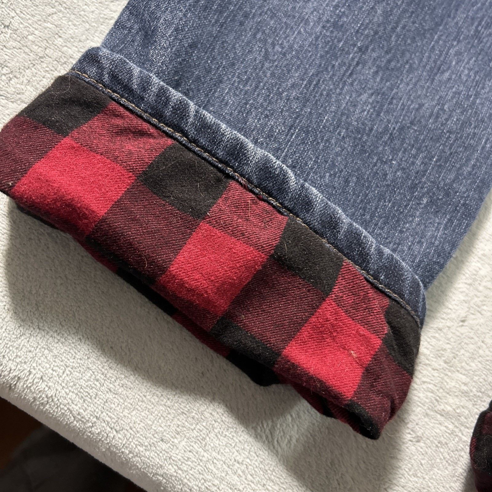 Eddie Bauer Straight Flannel Lined Jeans Men 32x30 Tartan Plaid Outdoors Size US 32 / EU 48 - 7 Thumbnail