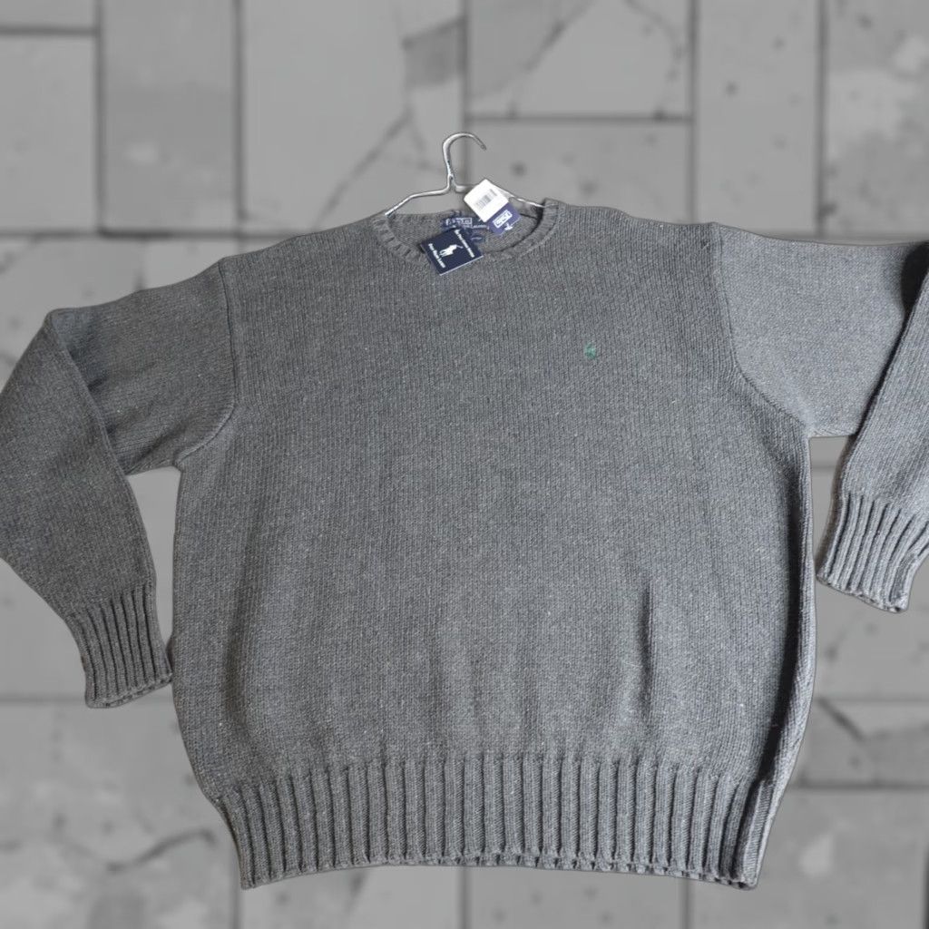 Polo Ralph Lauren VINTAGE Polo Ralph Lauren Sweater Men 2XL Gray Solid Crew Neck Cotton Pullover Knit Size US XXL / EU 58 / 5 - 1 Thumbnail