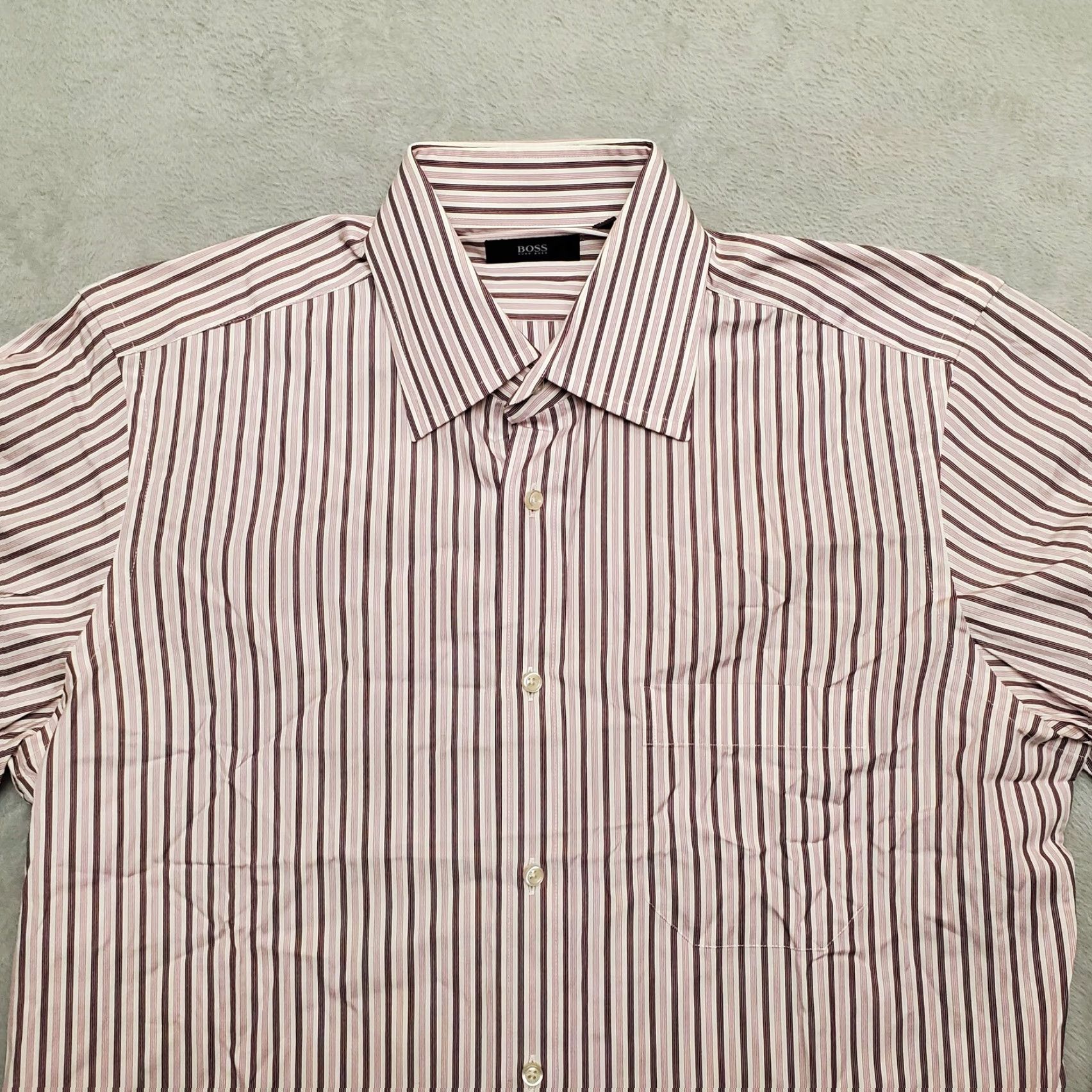 Hugo Boss VINTAGE Hugo Boss Shirt Mens 16 Pink Stripe Long Sleeve Button Dress Smart Casual Size US L / EU 52-54 / 3 - 2 Thumbnail
