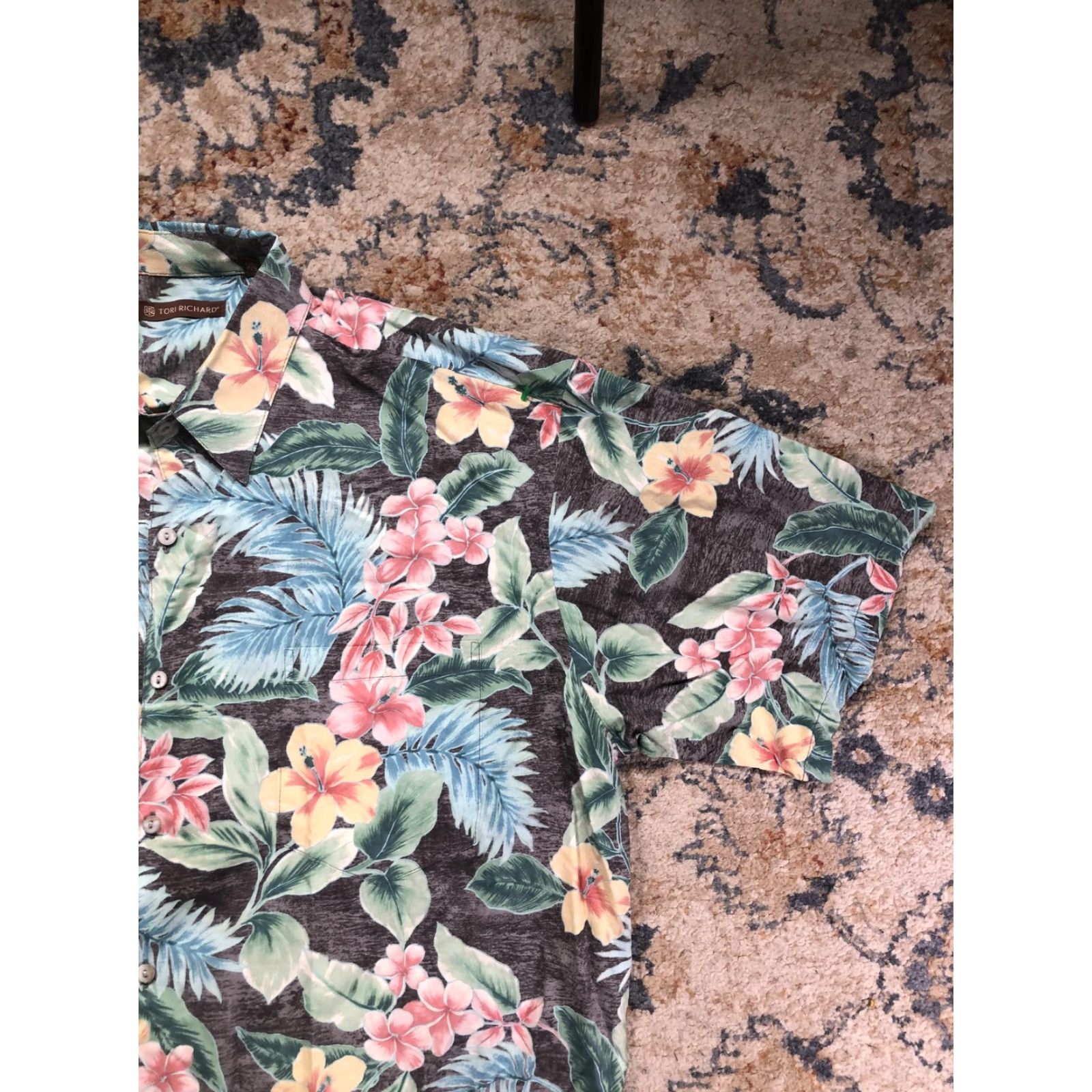 Tori Richard Tori Richard Shirt Mens XL Brown Tropical Floral Hawaiian Short Sleeve Button-Up Size US XL / EU 56 / 4 - 4 Thumbnail