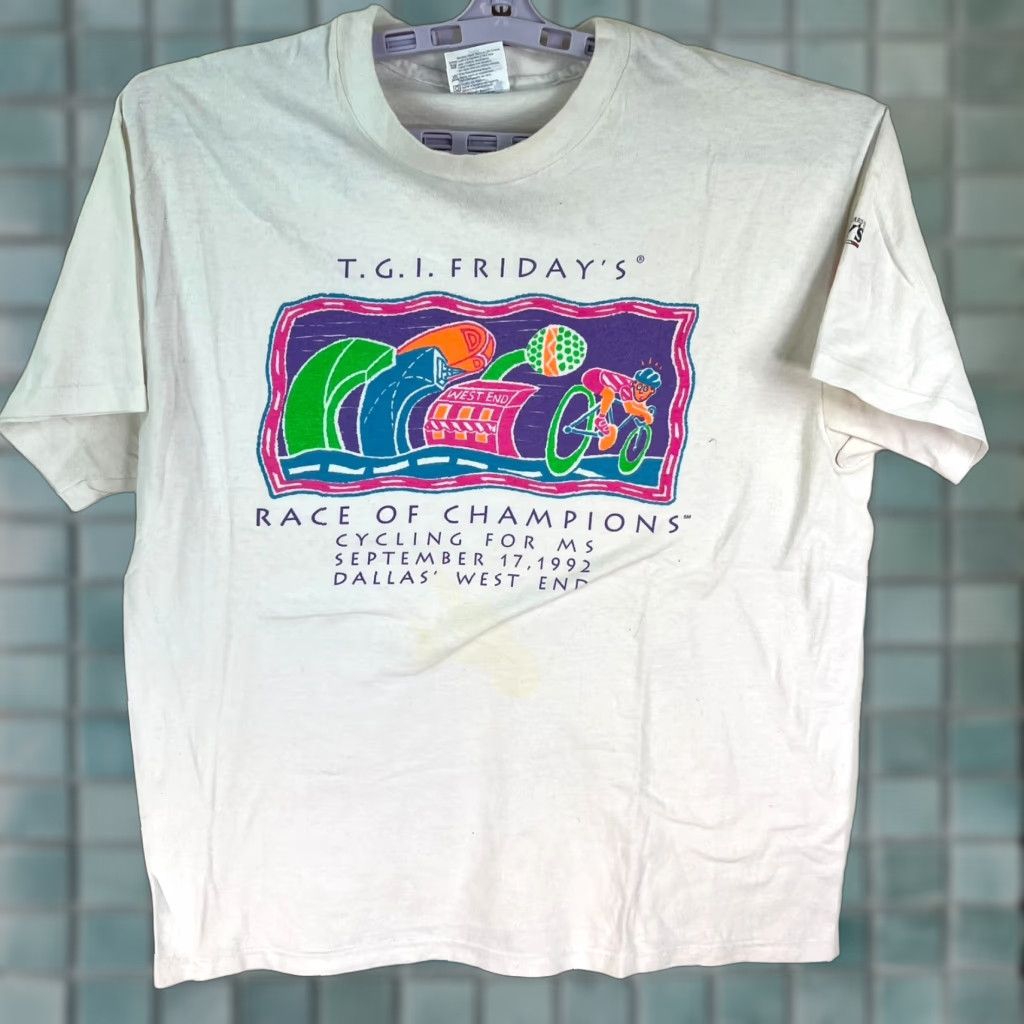 Hanes VINTAGE Hanes TGIF Dallas 1993 March of Dimes Cycling Race T-Shirt Adult Large White Graphic Print 90s Classic Mens Size US L / EU 52-54 / 3 - 1 Thumbnail