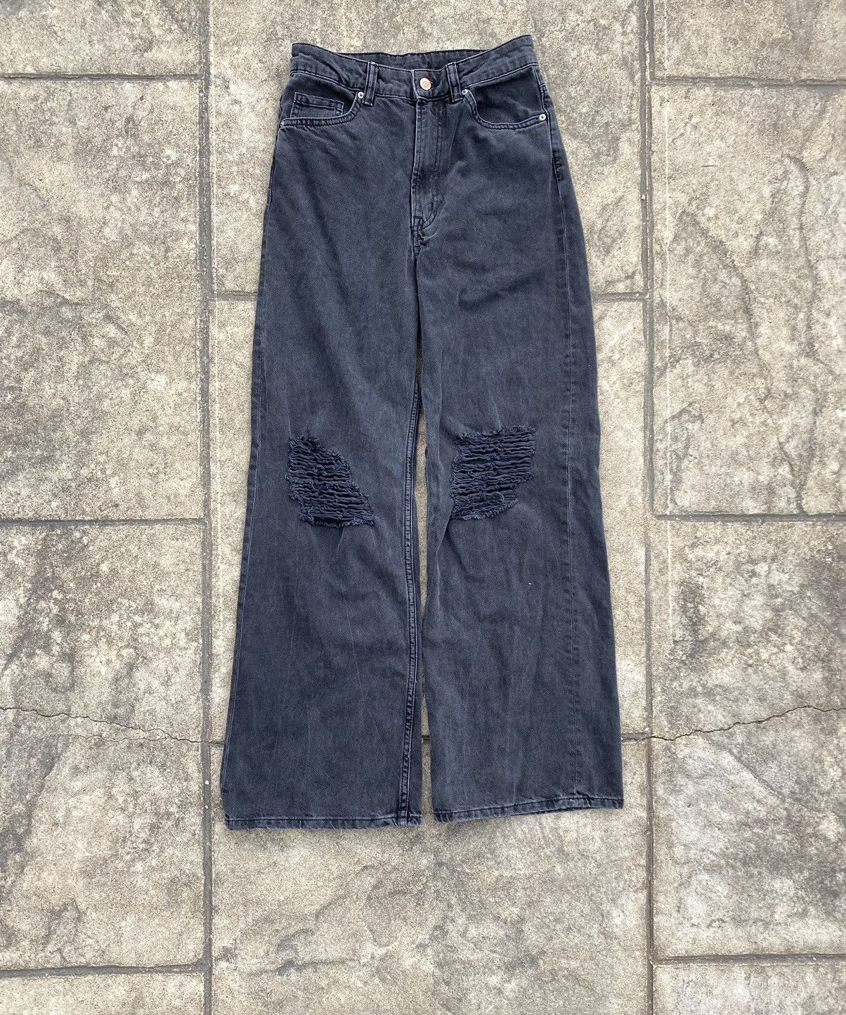 Designer × Vintage Black Distressed Flared Jeans Size US 26 / EU 42 - 1 Thumbnail
