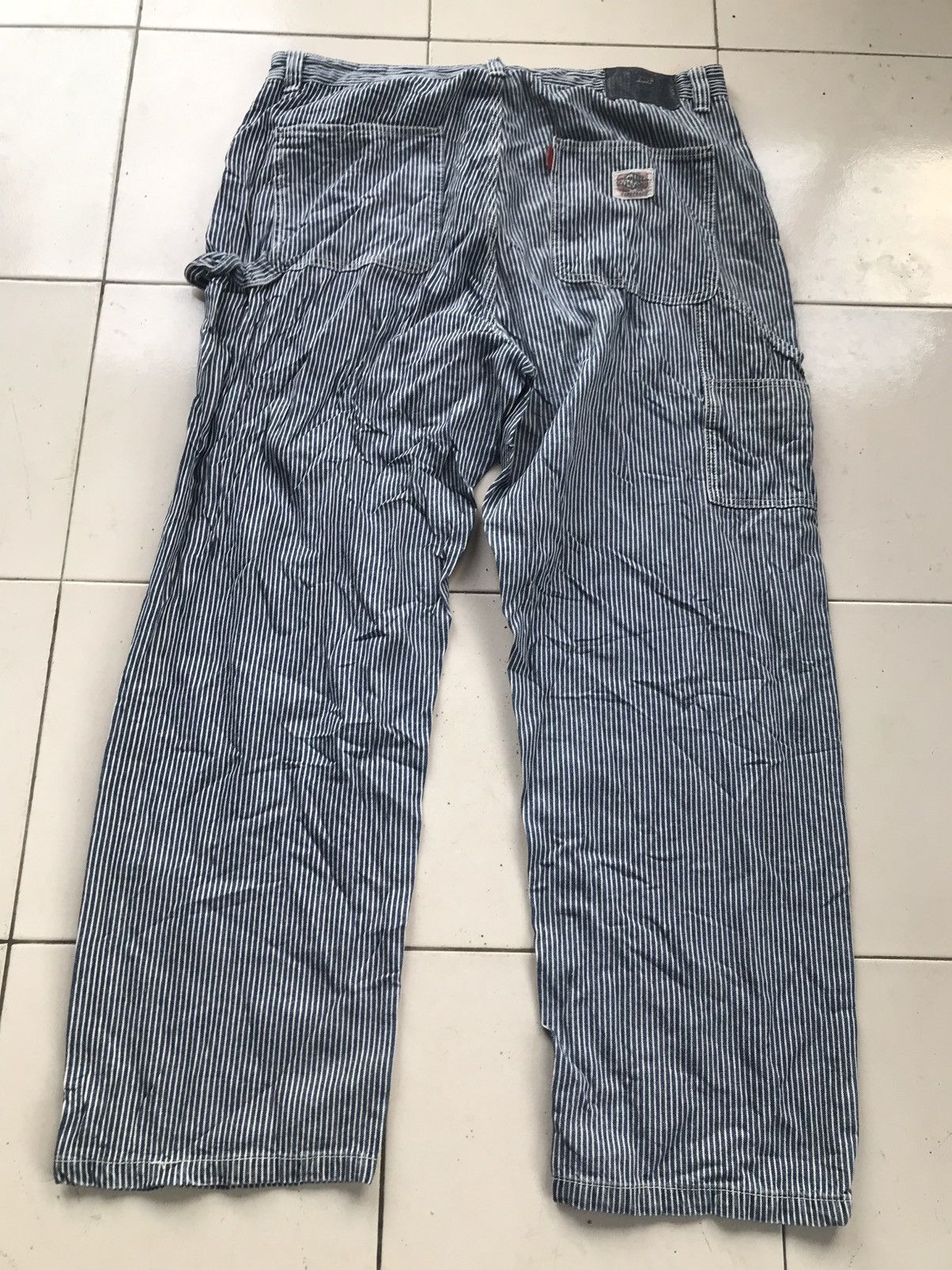 Japanese Brand Rough Overalls Stripe Workwear Jeans Size US 36 / EU 52 - 2 Thumbnail