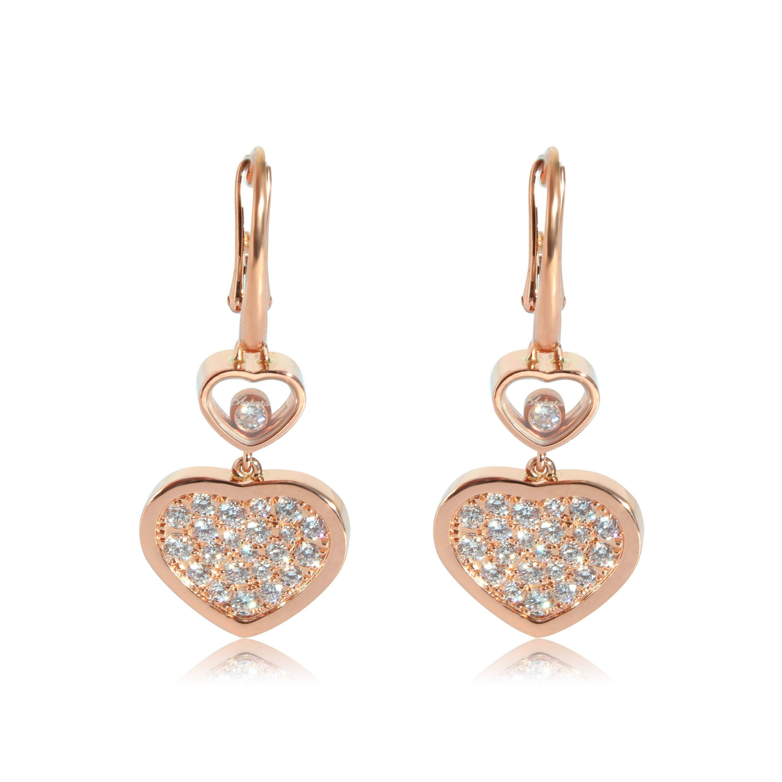 image of Chopard Happy Hearts Earrings In 18K Rose Gold 0.9 Ctw, Women's