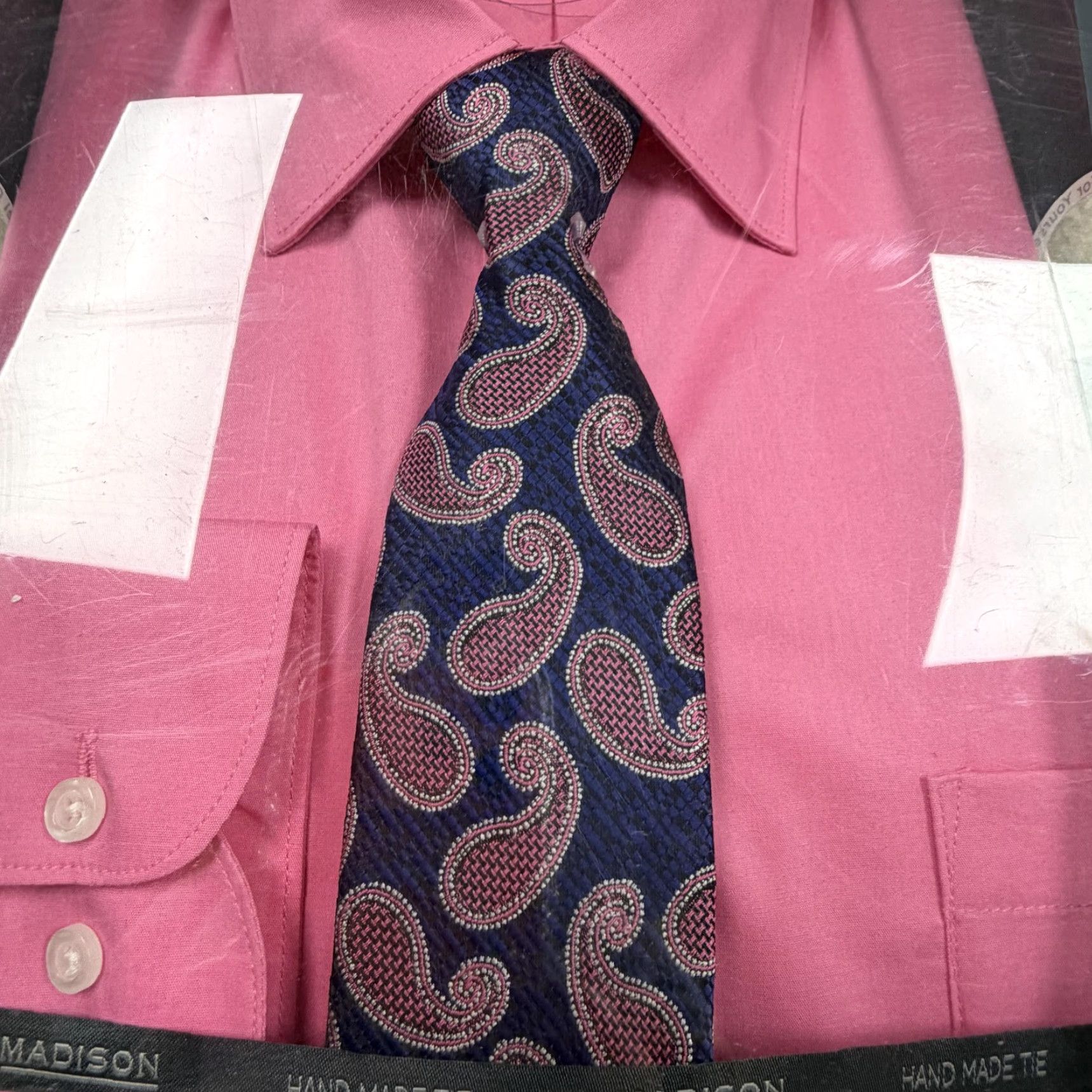 Madison Madison Dress Shirt Mens Large 16-16.5 34/35 Pink Slim Fit Easy Care Stretch Shirt Size 42R - 4 Thumbnail
