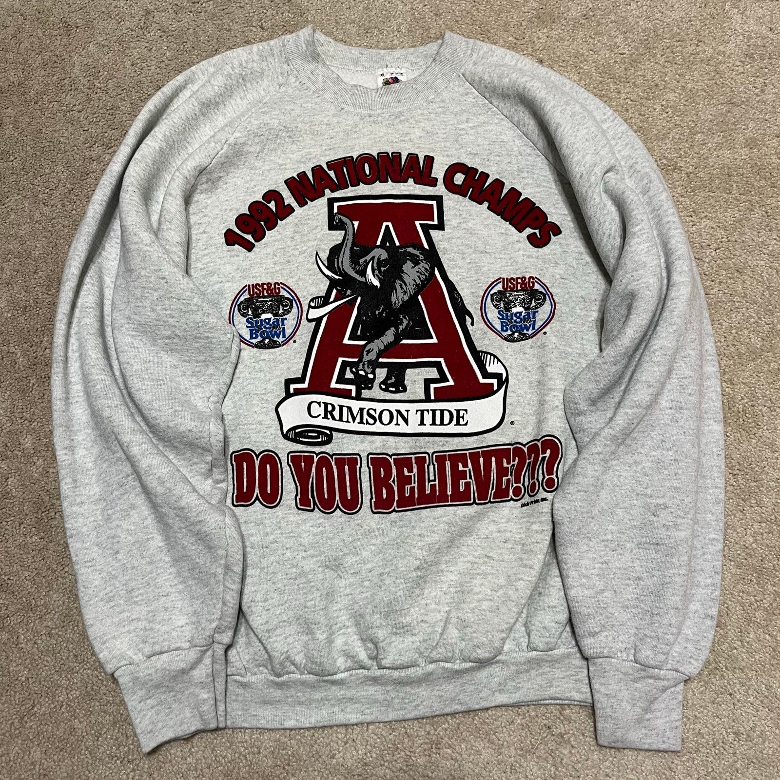 Fruit Of The Loom Vintage 1992 Alabama Crimson Tide Natty Champs Crewneck Grey Size US XL / EU 56 / 4 - 1 Thumbnail