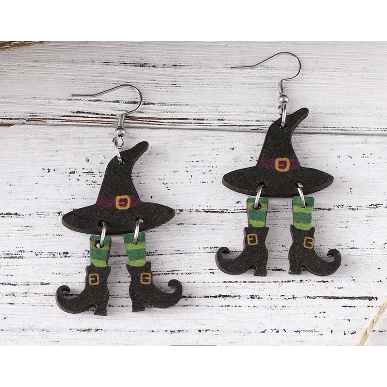 Other Witch Hat Green Stockings Dangle 2D Earrings, Halloween Size ONE SIZE - 2 Thumbnail