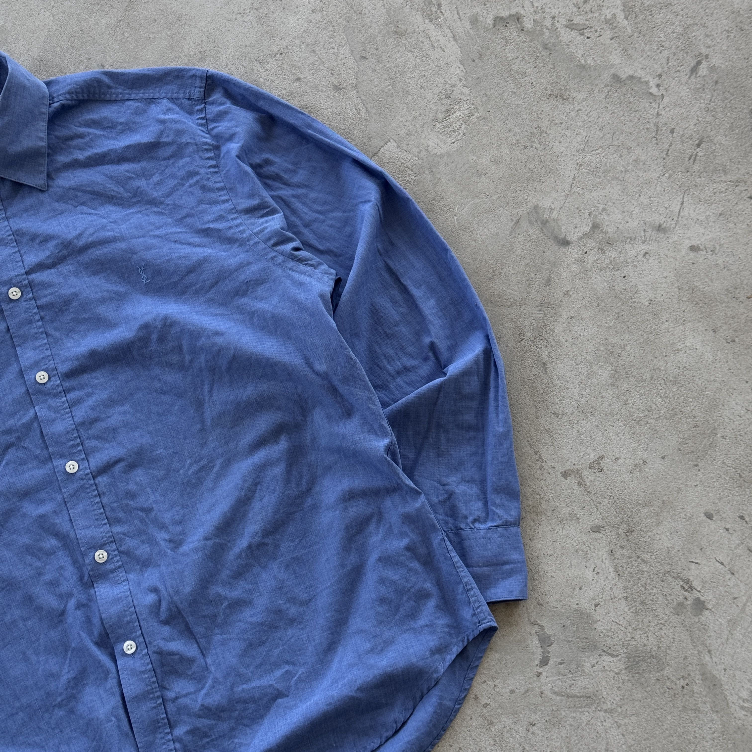 Yves Saint Laurent Yves Saint Laurent Pour Homme Blue Long Sleeve Shirt XL Size US XL / EU 56 / 4 - 2 Thumbnail