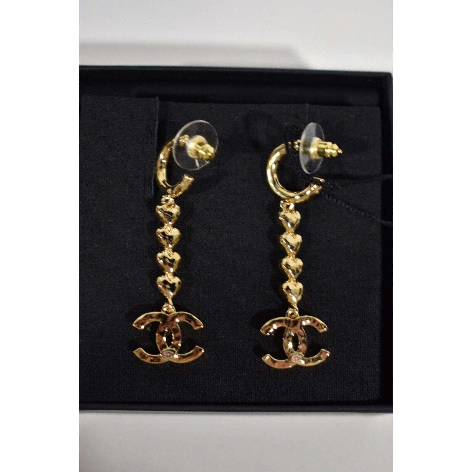 Chanel Chanel Heart Shape Gold Pendant Crystal Stud Drop Earrings Size ONE SIZE - 10 Thumbnail