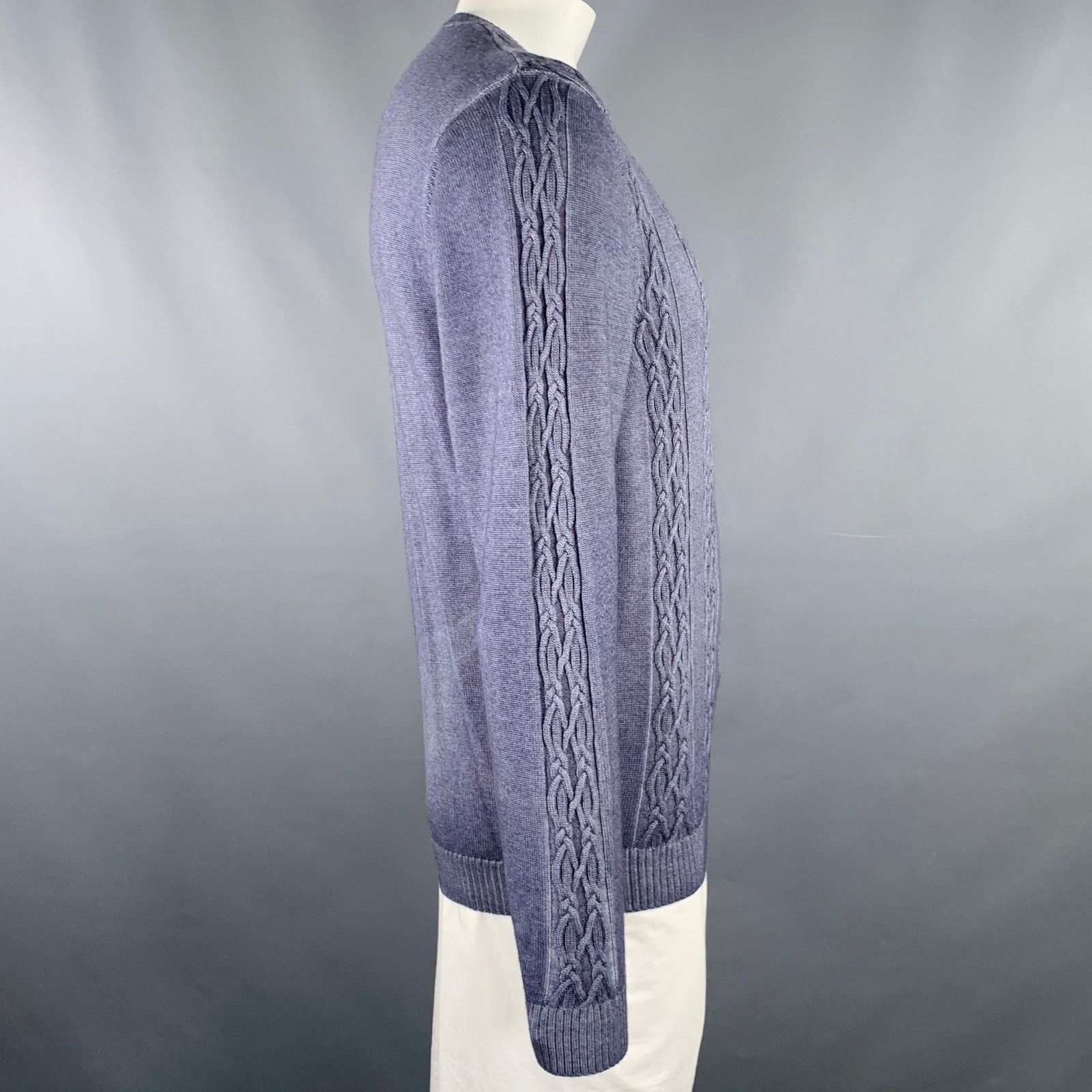 Other L Blue Grey Cable Knit Merino Wool V-Neck Pullover Size US L / EU 52-54 / 3 - 2 Thumbnail