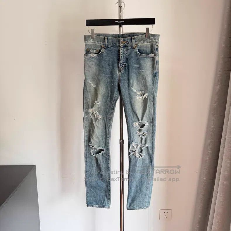 Saint Laurent Paris Saint Laurent Paris Ripped Destroyed Denim Jeans i Size US 27 - 1 Thumbnail