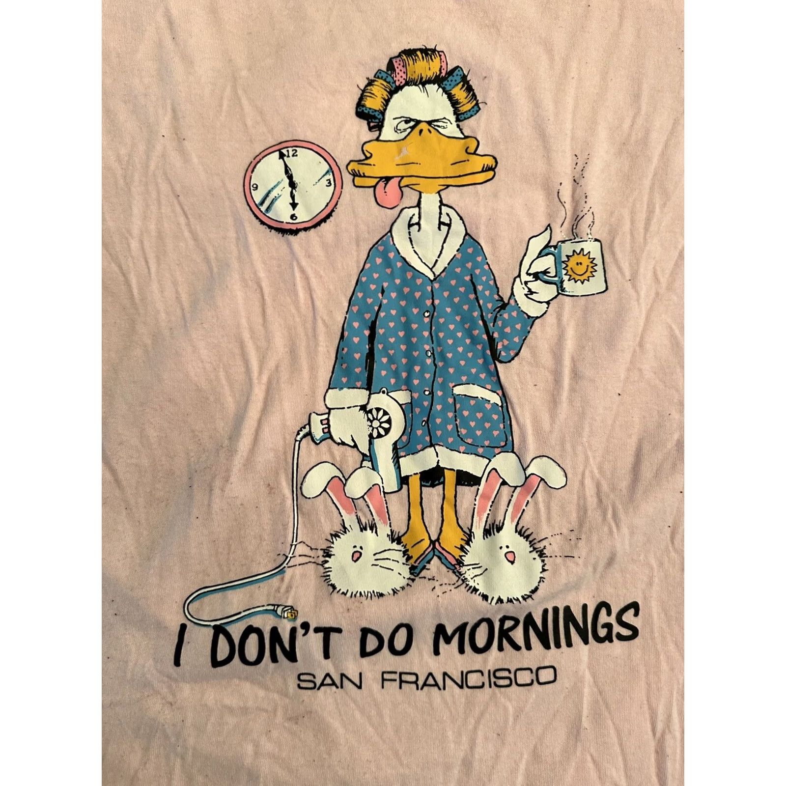 Vintage VINTAGE I Don’t Do Mornings San Fran Women’s Sleep Shirt Single Stitch Pink 23”x37” Sleepshirt Women One Size Tall Stitch Size ONE SIZE - 2 Thumbnail