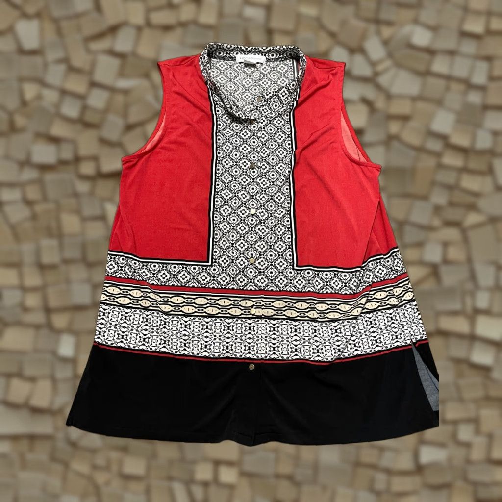 Liz Claiborne Liz Claiborne Shirt Women's Medium Red White Black All over print Button Up Casual Modern Geometric Reg sleeveless Vintage No Size M / US 6-8 / IT 42-44 - 1 Thumbnail