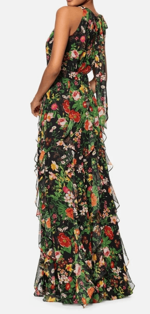 Other Betsy & Adam Women Printed Ruffled Halter-Neck Gown Size 14 Size XL / US 12-14 / IT 48-50 - 2 Thumbnail