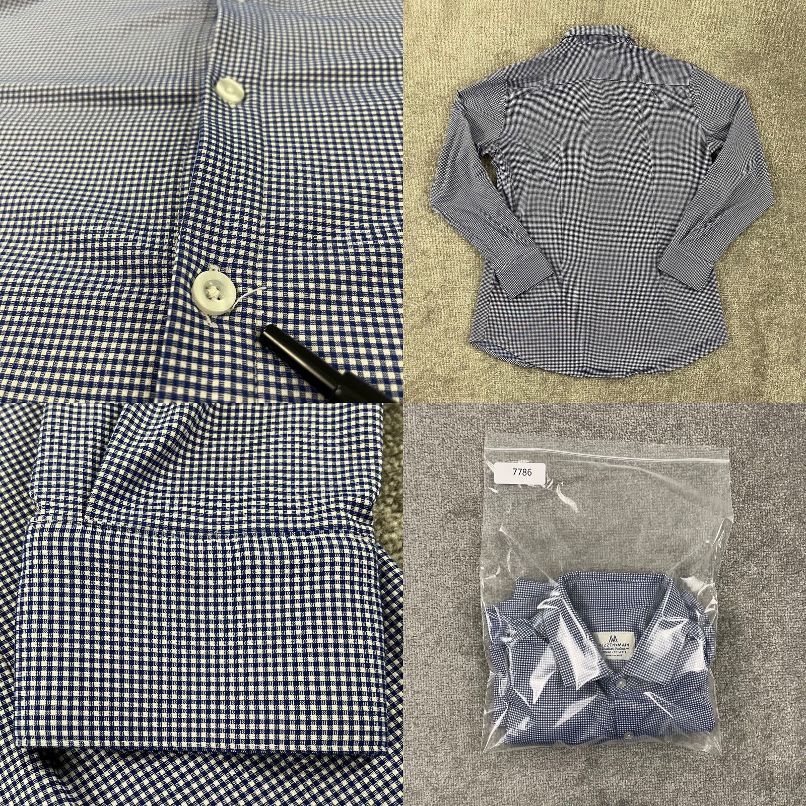 Mizzen+Main MIZZEN+MAIN Shirt Men Medium Trim Fit White Blue Plaid Button Up Stretch Dress Multicolor Size 40R - 8 Thumbnail