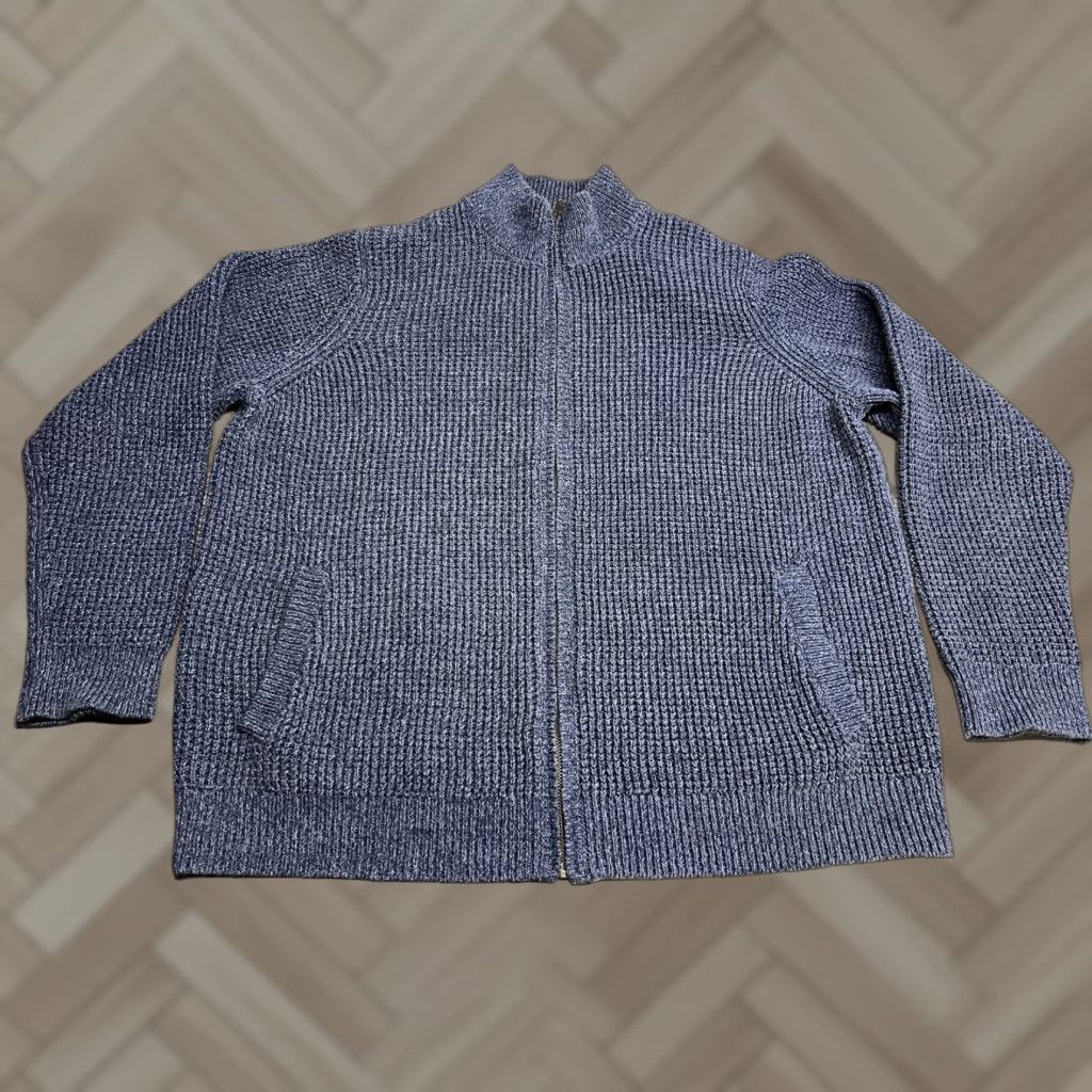 VINTAGE L.L. Bean Cardigan Sweater Mens XL Blue Knit Organic Cotton Full Zip 90s Outdoor Casual Mens Cardigan
