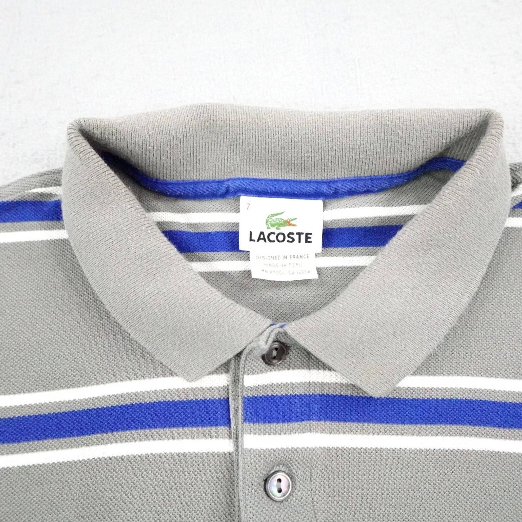 Lacoste Lacoste Polo Shirt Men XL Gray Blue Stripes Croc Logo Pique Cotton Preppy Size US XL / EU 56 / 4 - 2 Thumbnail