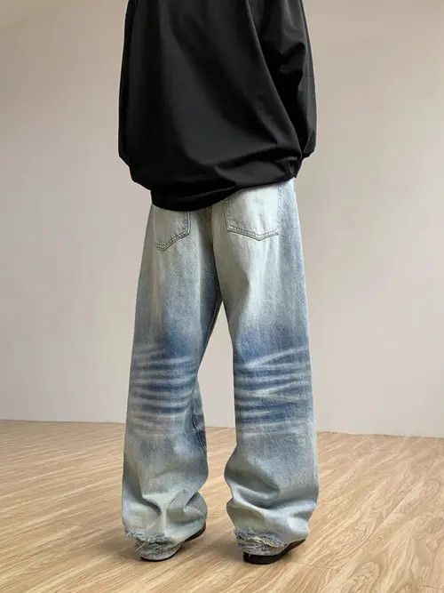 Japanese Brand × Jean Vintage Washed Textured Straight Leg Wide Jeans Size US 32 / EU 48 - 2 Thumbnail