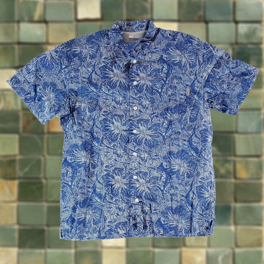 Vintage Columbia PFG Shirt AOP Swordfish Ocean Print Blue White Short Sleeve Mens M Size US M / EU 48-50 / 2 - 1 Thumbnail