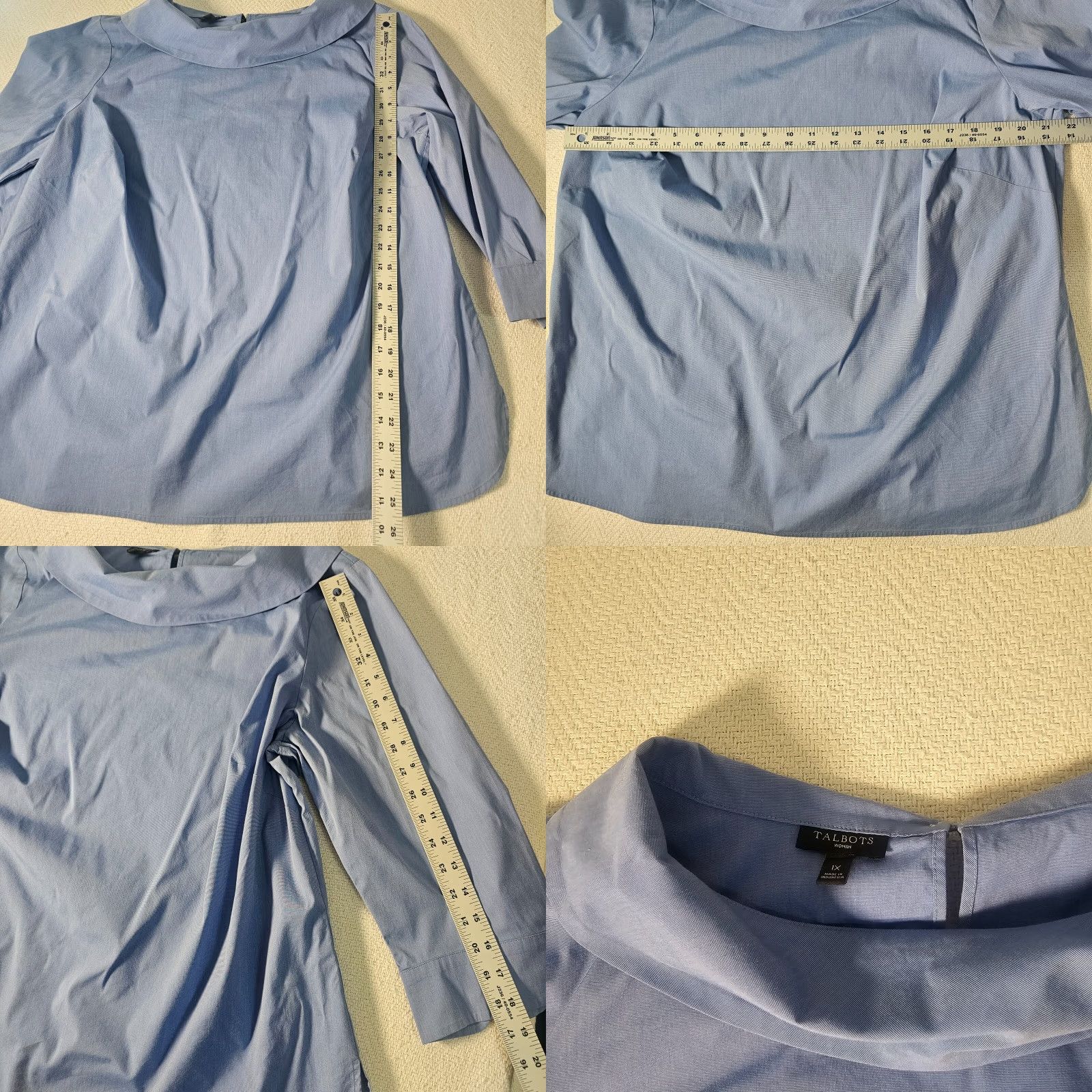 Talbots Talbots Blouse Shirt 1X Women Blue Cotton Stretch Poplin Sabrina Everyday Career Top Size XL / US 12-14 / IT 48-50 - 8 Thumbnail
