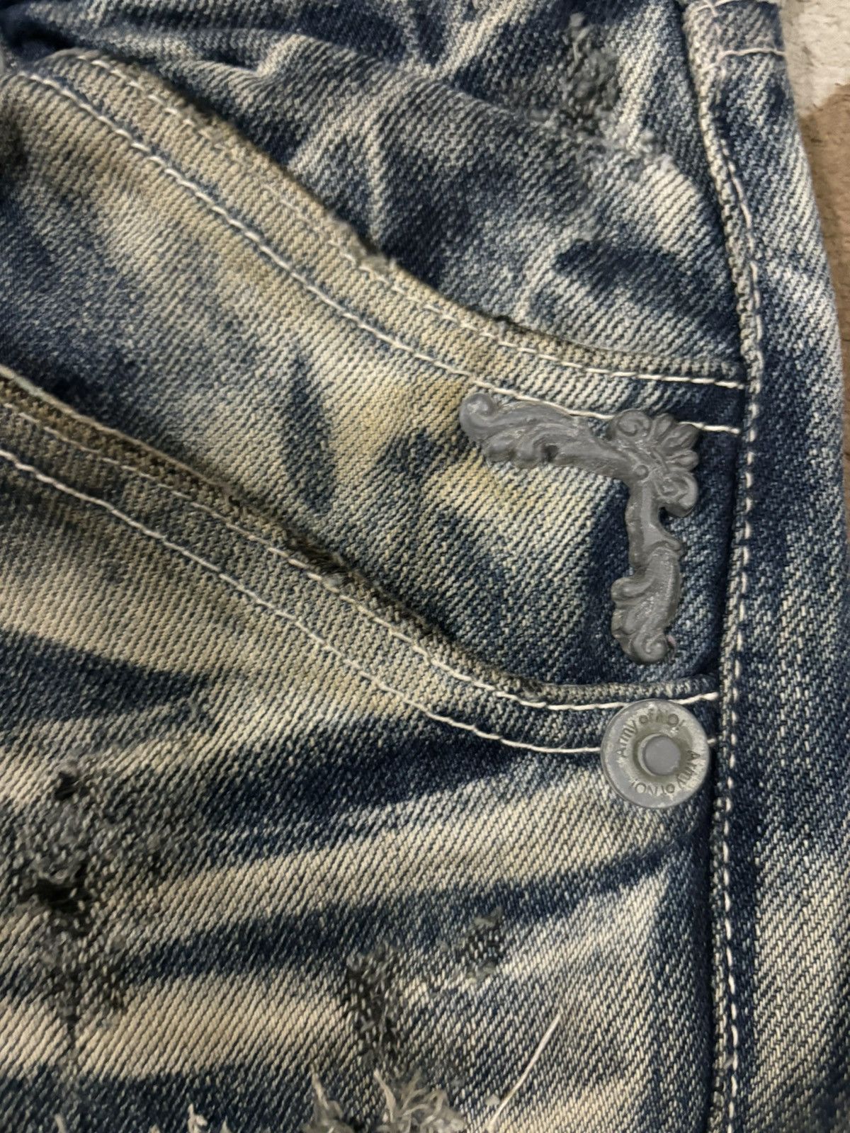 If Six Was Nine Vintage Army of NO! Patched Distressed Flare Grunge Jeans Size US 30 / EU 46 - 6 Thumbnail