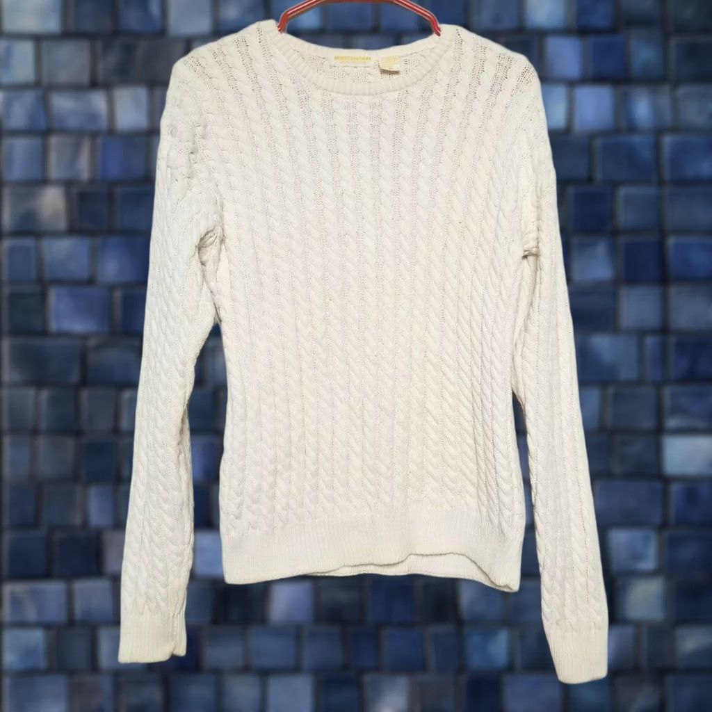 Brooks Brothers VTG Brooks Brothers Womens Sweater Cable-Knit Cotton Ivory Crewneck Pullover S Small Vintage Size S / US 4 / IT 40 - 1 Thumbnail