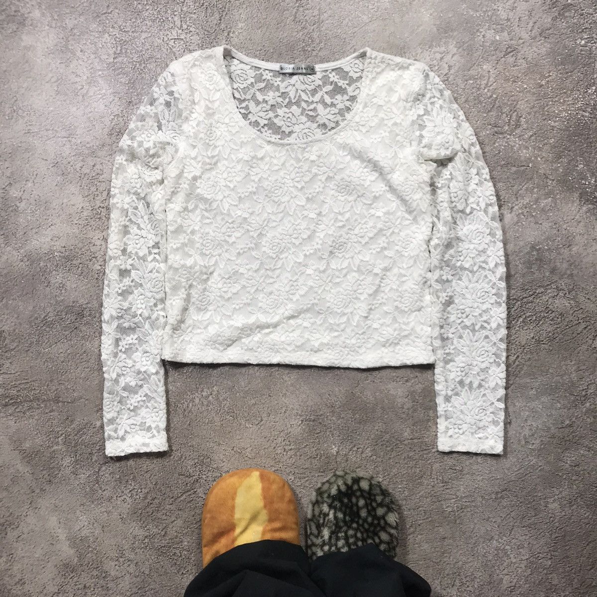 Vintage Vintage Y2K Cream Lace Crop Long Sleeve Top Indie Relaxed M Size M / US 6-8 / IT 42-44 - 1 Thumbnail