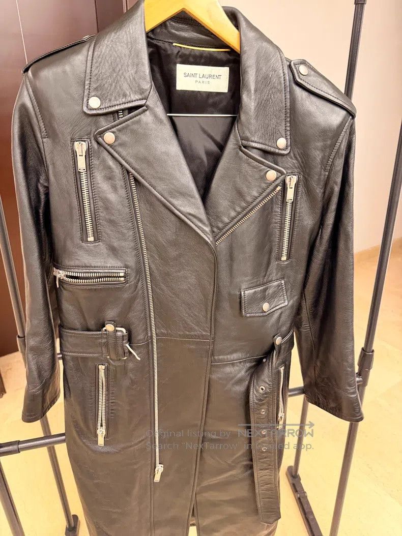 Saint Laurent Paris Saint Laurent Paris Black Long Leather Jacket Size XXS / US 00 / IT 34 - 5 Thumbnail