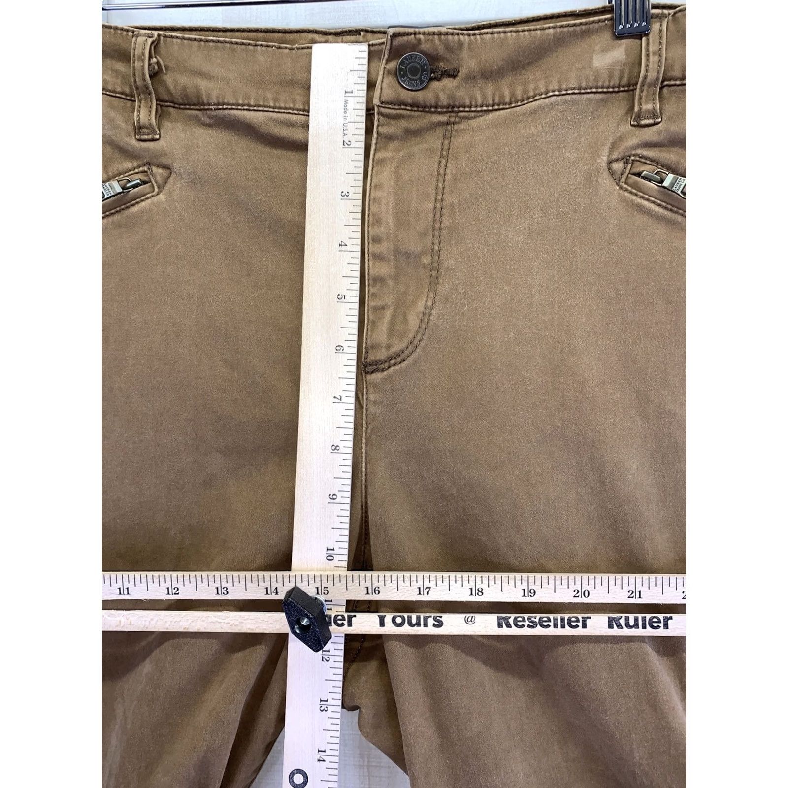 Rapha VINTAGE Lauren Raph Lauren Womens Khaki Twill Zip Pocket Stretch Pants 18-6662 Regular Fall Winter Beige Cotton Blend Chino Pockets Womens As Is Size 40" / US 18 - 3 Thumbnail