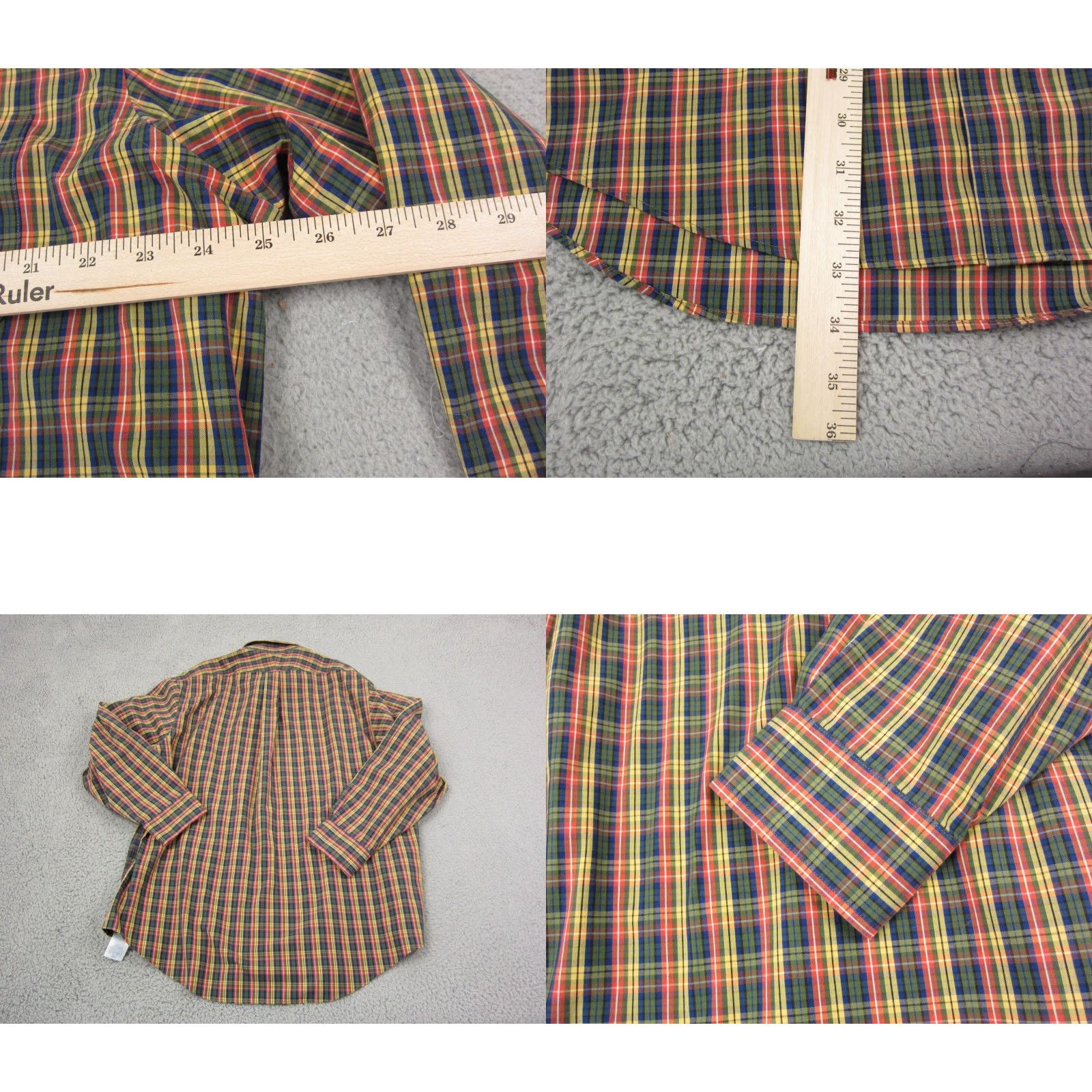 Lands' End Lands' End Shirt Adult 17.5 Green Yellow Blue Oxford Button Up Cotton 90s Mens Size US XXL / EU 58 / 5 - 8 Thumbnail