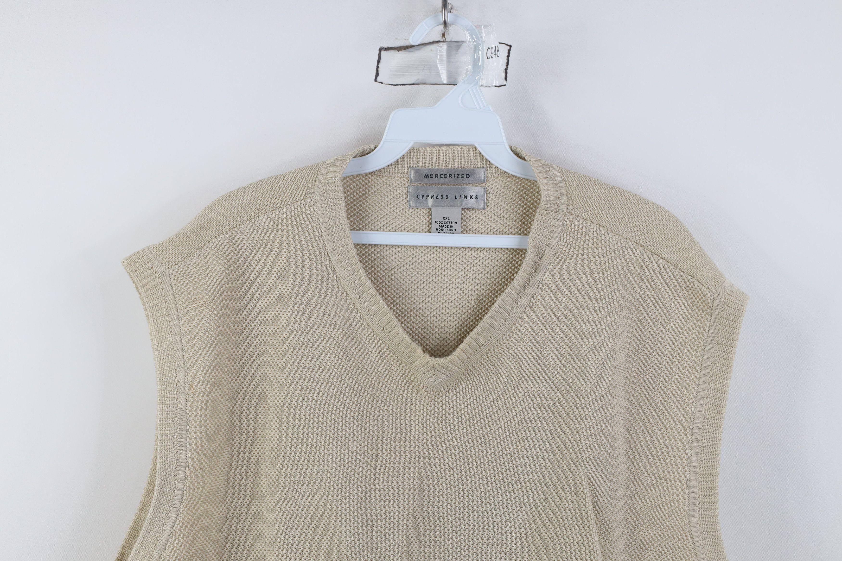 Vintage Vintage 90s Streetwear Thermal Knit Sweater Vest Beige Size US XXL / EU 58 / 5 - 2 Thumbnail
