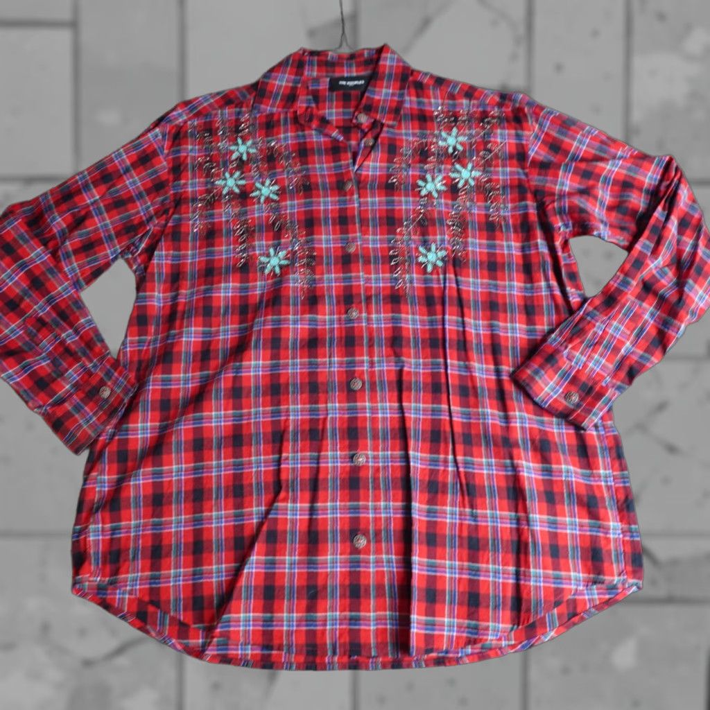 The Kooples The Kooples Shirt Womens Small Red Plaid Oversized Satin Cotton Blouse Long Sleeve Button Collared Womens Vintage No Size S / US 4 / IT 40 - 1 Thumbnail