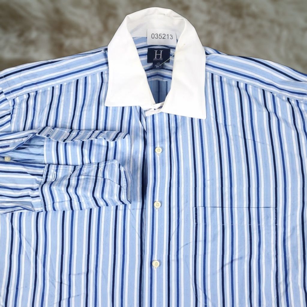 Tommy Hilfiger TOMMY HILFIGER Shirt Mens XL Blue White Striped Casual Button-Up Long Sleeve Size US XL / EU 56 / 4 - 1 Thumbnail
