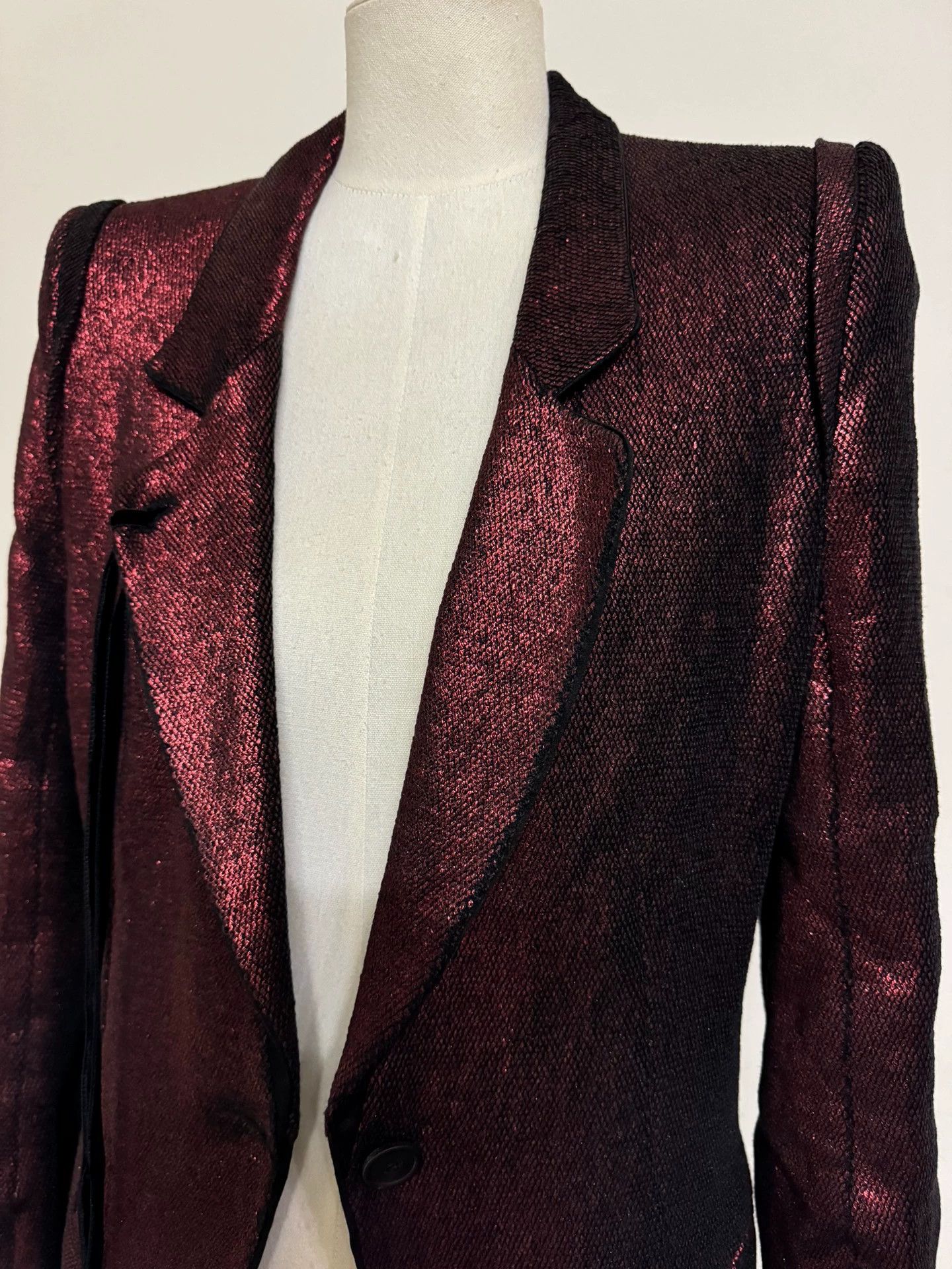 Ann Demeulemeester AnnDemeulemeester Dark Red Ribbon Blazer 38 Shimmer Size XS / US 0-2 / IT 36-38 - 3 Thumbnail
