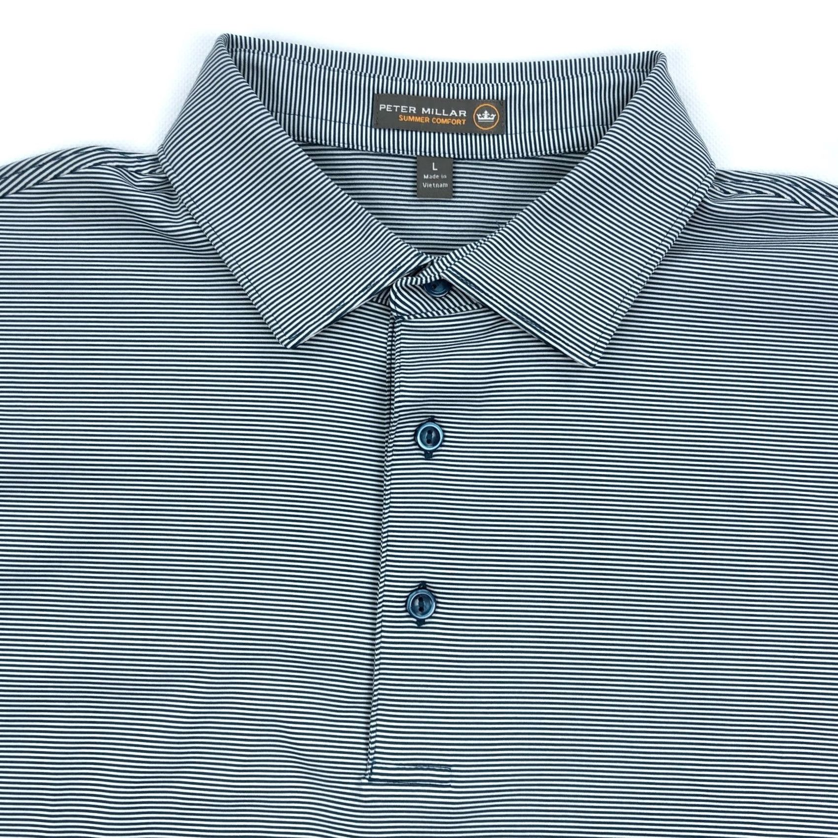 Peter Millar Peter Millar Summer Comfort Polo Shirt Mens Large Blue Striped Golf Shirt Size US L / EU 52-54 / 3 - 4 Thumbnail