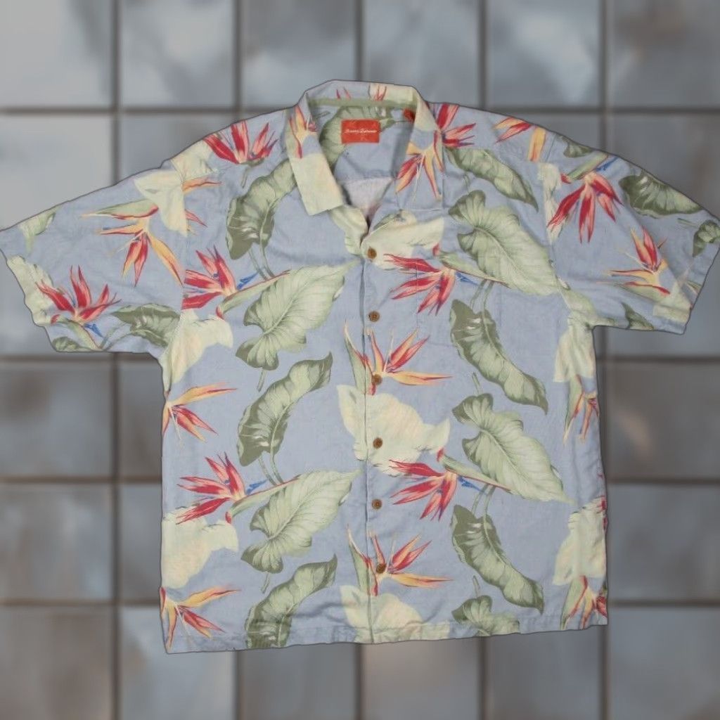 Tommy Bahama Tommy Bahama Shirt Men XL Blue Silk Bird of Paradise Loop Collar Button Up Short Sleeve Tiki Mens Size US XL / EU 56 / 4 - 1 Thumbnail